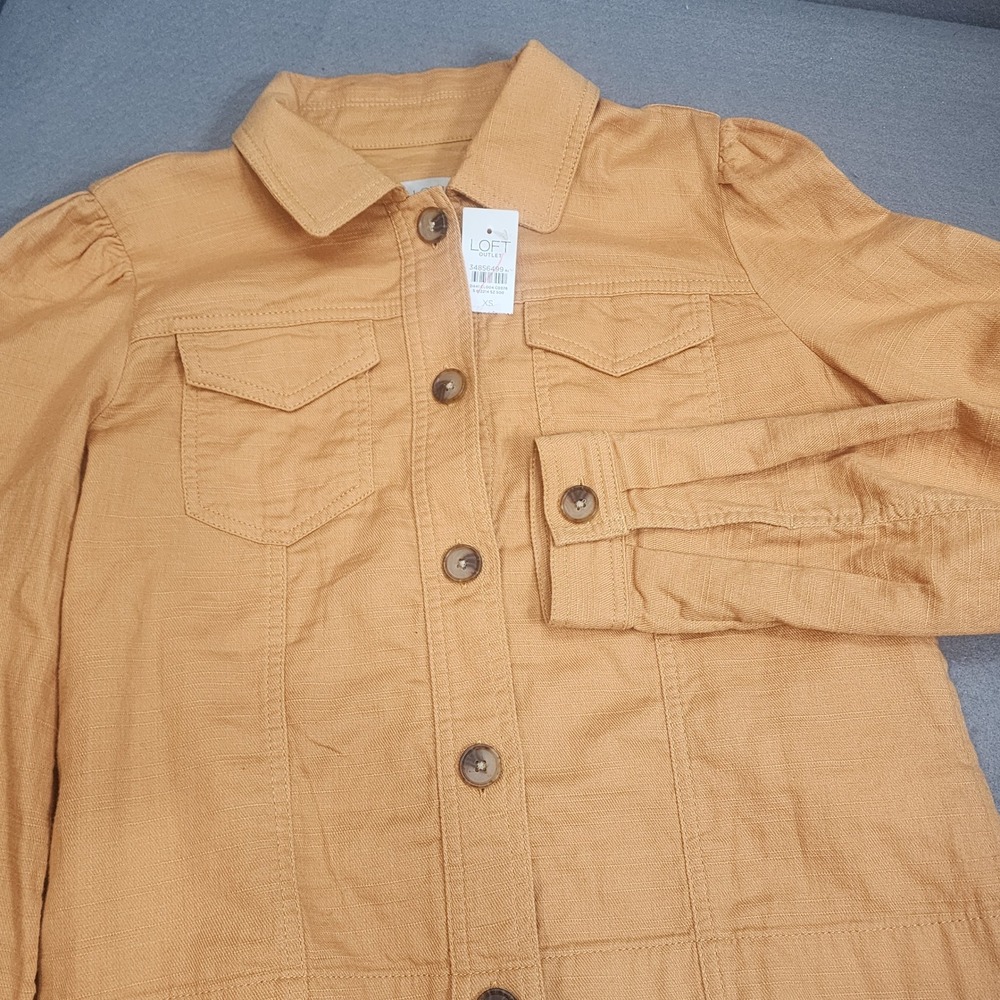 Loft Outlet Utility Jacket Mustard Yellow Puff Shoulder Cotton Womens XS‎ NEW